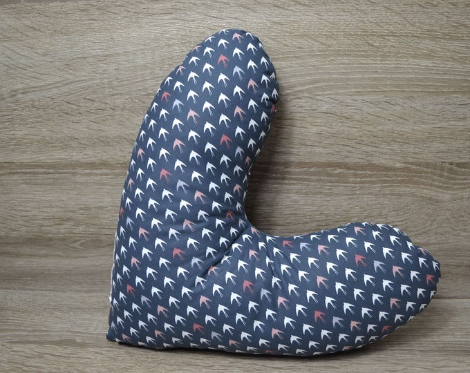 Heart pillow, breast heart pillow, mastectomy pillow, forearm pillow, breast surgery pillow, dark grey with swallows, handmade