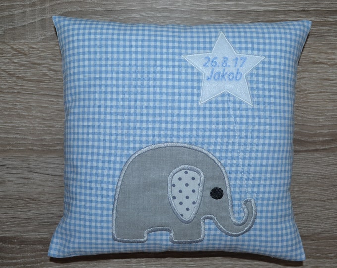 Doll pillow elephant 20 x 20 cm, elephant pillow, doll pillow 20 x 20 cm, birth pillow elephant, name pillow elephant, baptism pillow elephant,