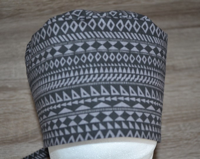 Surgical cap triangle patterned, scrub cap, bandana, scrub hat, cap grey black patterned, chef's cap, surgical cap diamond and triangle,