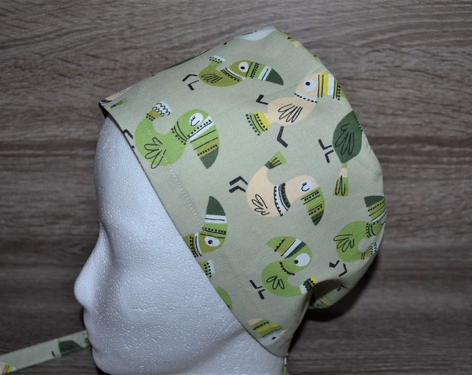 Surgical cap toucan, scrub cap, bandana, cosmetic cap, chef's hat, peeling cap, surgical caps, green with toucan, handmade