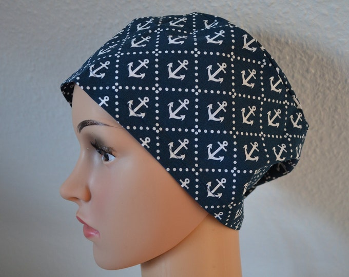 Surgical cap anchors, scrub cap, bandana, cosmetic cap, chef's hat, peeling cap, surgical caps, dark blue with anchors, handmade