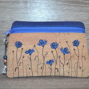 Cosmetic bag made of cork with cornflowers, cork bag, bag made of cork, cosmetic bag, knick-knack bag, cornflower, flower bag, handmade