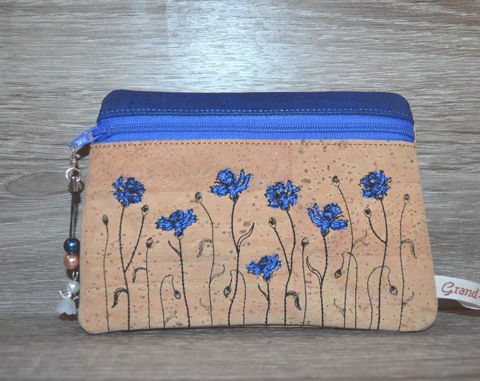Cosmetic bag made of cork with cornflowers, cork bag, bag made of cork, cosmetic bag, knick-knack bag, cornflower, flower bag, handmade