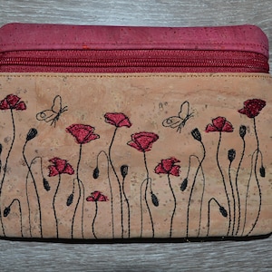 Kosmetiktäschchen aus Kork mit Mohnblumen, Kosmetiktasche, Schminktäschchen, Krimskramstasche, Medikamententasche, Notfalltasche,