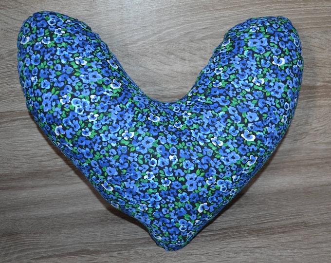 Heart pillow royal blue flowers, chest heart pillow, mastectomy pillow, forearm pillow, breast surgery pillow, handmade