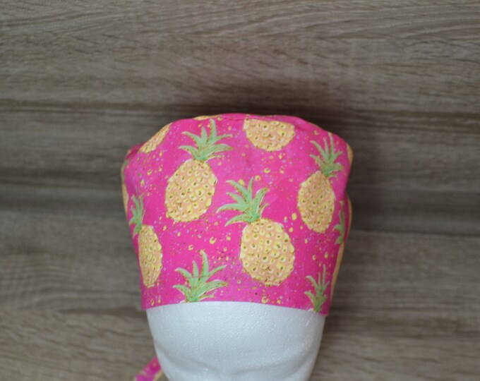 Surgical cap pineapple, scrub cap, bandana, cosmetic cap, peeling cap, chef's hat, pink with pineapple, handmade