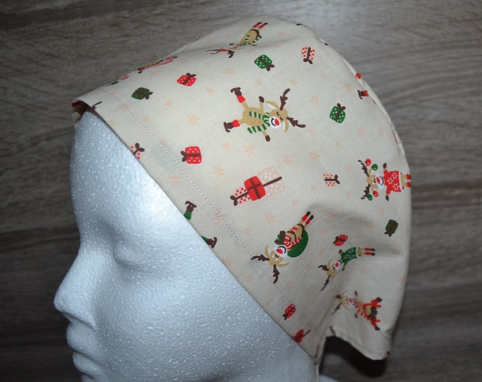Surgical cap with moose design, scrub cap, bandana, cosmetic cap, peeling cap, chef's hat, beige with moose, Christmas surgical caps, moose cap, winter cap