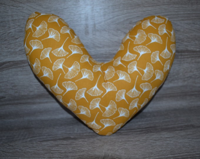 Ginko heart pillow, breast heart pillow, mastectomy pillow, forearm pillow, breast surgery pillow, curry with ginkgo leaves, handmade