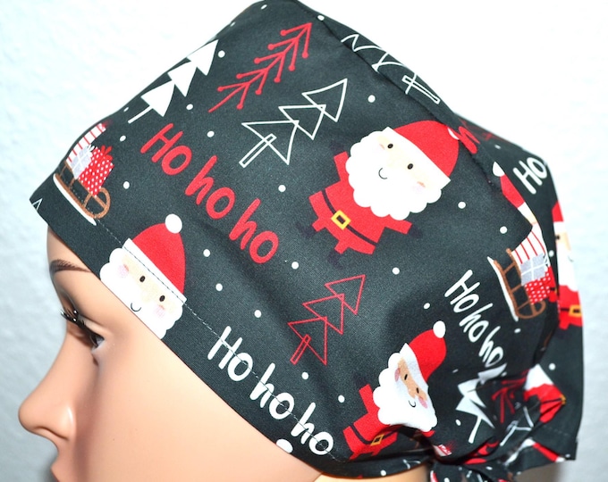 Surgical cap Santa Claus terry cloth, scrub cap, bandana, cosmetic cap, chef's hat, dark green with Santa Claus, Christmas surgical caps