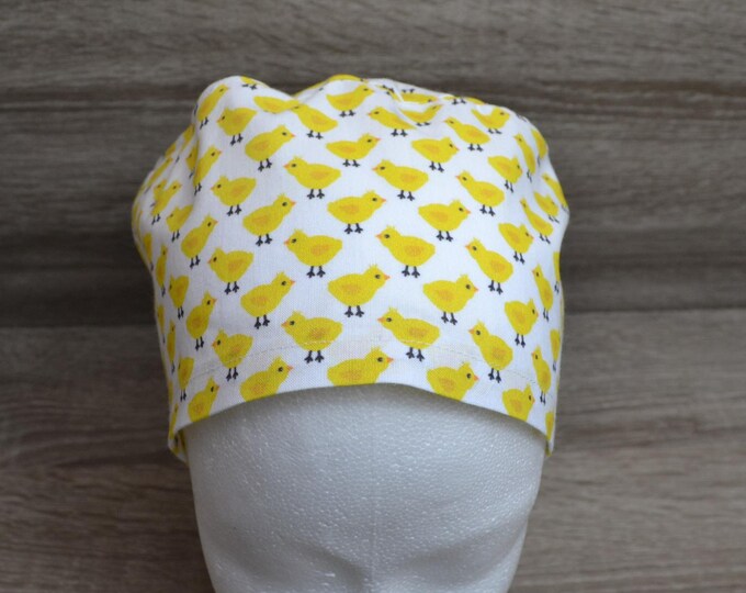 Surgical cap chicks, scrub cap, bandana, cosmetic cap, chef's hat, peeling cap, surgical caps, white with yellow chicks, handmade