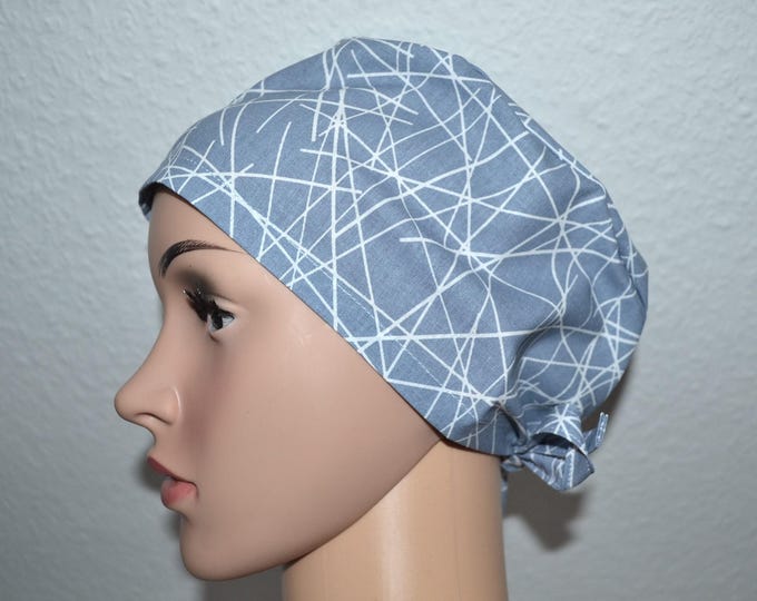 Surgical cap lines, scrub cap, chef's cap, bandana, cosmetic cap, peeling cap, light blue with lines, cap with white stitches