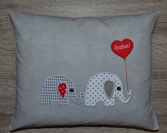 Coussin avec 2 petits éléphants, coussin éléphant, coussin éléphant personnalisé, coussin de baptême, coussin de naissance éléphant, coussin éléphant, coussin pour enfants