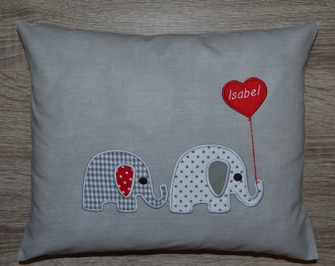 Pillow 2 small elephants, pillow elephant, name pillow elephant, baptism pillow, birth pillow elephant, elephant pillow, children's pillow,