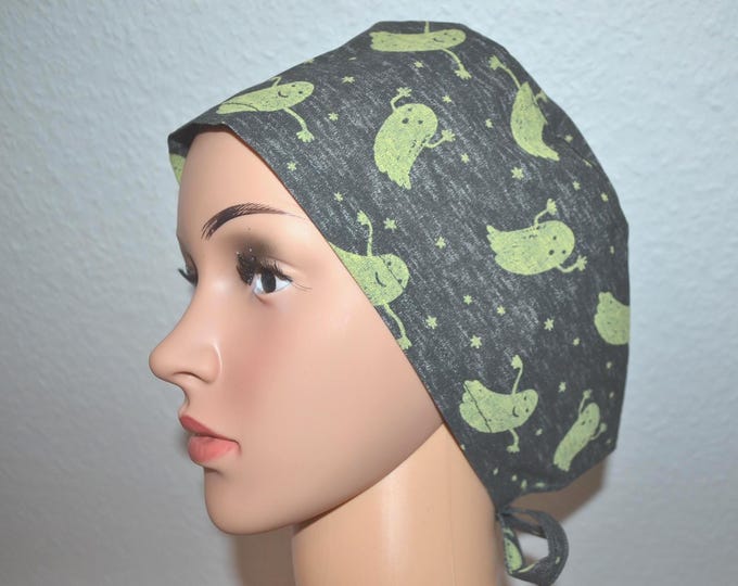 Ghost surgical cap, scrub cap, bandana, peeling cap, cosmetic cap, chef's cap, grey with ghosts, ghost cap, cap with ghosts
