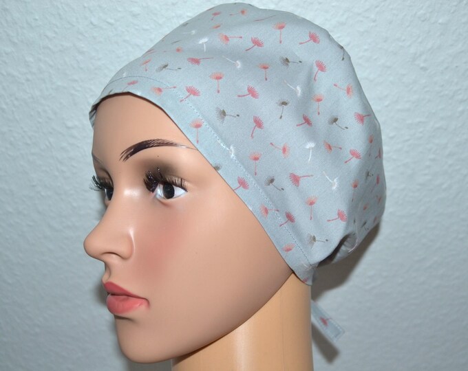 Surgical cap dandelion, scrub cap, cosmetic cap, cooking cap, bandana, peeling cap, surgical caps, grey with dandelion, handmade