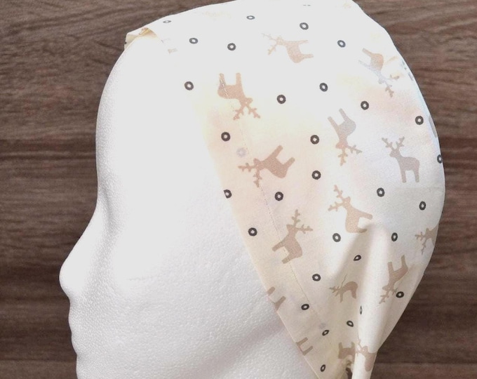 Surgical cap with moose design and terry cloth band, scrub cap, bandana, cosmetic cap, peeling cap, chef's cap, Christmas surgical caps, moose cap, winter cap