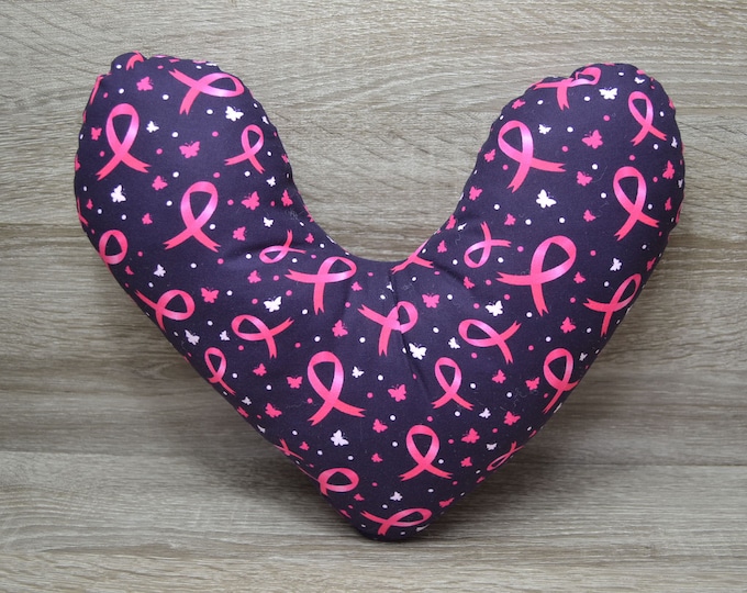 Heart pillow, breast heart pillow, mastectomy pillow, forearm pillow, breast surgery pillow, aubergine with bow and butterfly, handmade