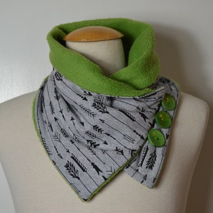Button loop arrow, button loops, loops, scarf, scarf with buttons, cotton jersey green fleece, button loop arrows, loop, handmade