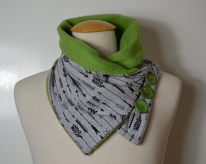 Button loop arrow, button loops, loops, scarf, scarf with buttons, cotton jersey green fleece, button loop arrows, loop, handmade