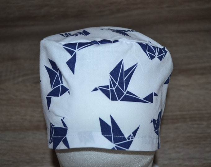 Surgical cap origami, scrub cap, bandana, cosmetic cap, chef's hat, peeling cap, surgical caps, white with birds, handmade