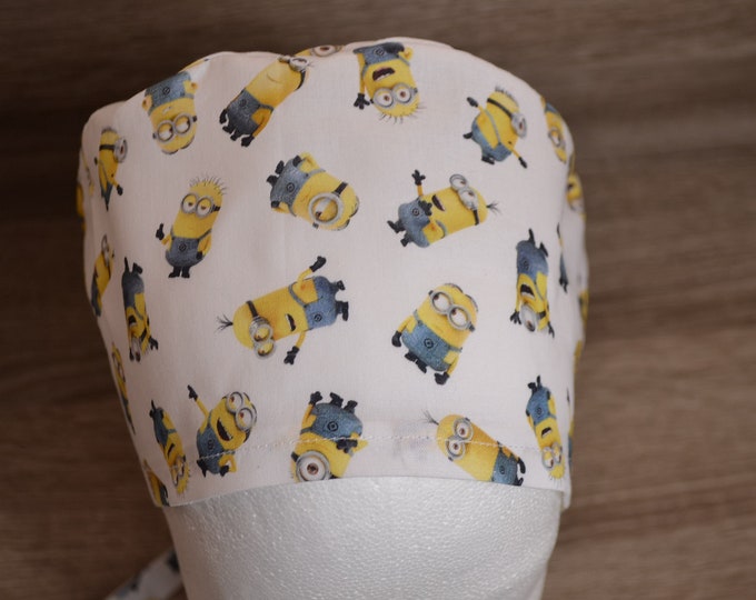 Surgical cap male, scrub cap, bandana, cosmetic cap, chef's hat, peeling cap, surgical caps, white with funny little guys, handmade