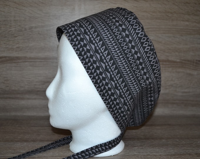 Surgical caps patterned, scrub cap, bandana, scrub hat, grey black patterned, chef's cap, surgical cap diamond and triangle, diamond handmade
