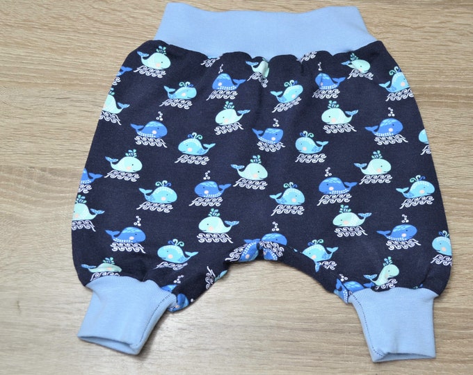 Pump pants whale size 50-56 cm, premature baby pants, baby pants, newborn pants, blue handmade with small whales