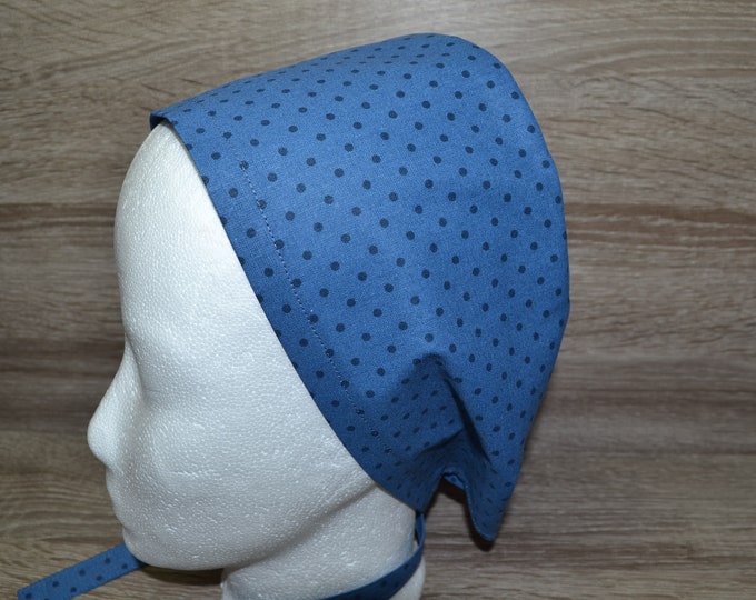 Surgical cap dot with terry cloth band, scrub cap, bandana, peeling cap, chef's cap, cosmetic cap, surgical caps, blue with dots, handmade