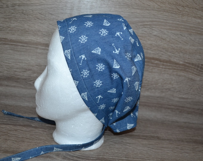 Surgical cap anchor, scrub cap, bandana, peeling cap, cosmetic cap, chef's hat, surgical caps, blue jeans look maritime, handmade