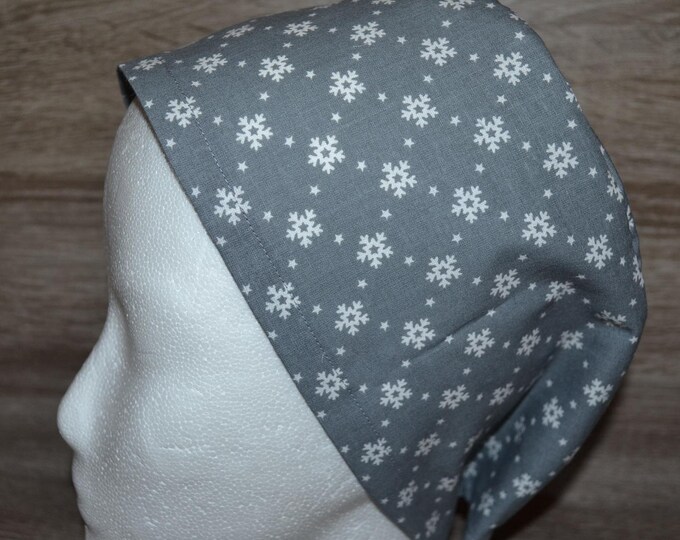 Surgical cap snowflake with terry cloth band, scrub cap, bandana, cosmetic cap, peeling cap, chef's hat, surgical caps Christmas, handmade