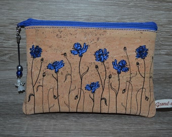 Cosmetic bag made of cork with cornflowers, cork bag, make-up bag, cosmetic bag, bag made of cork, cornflower motif, floral, handmade
