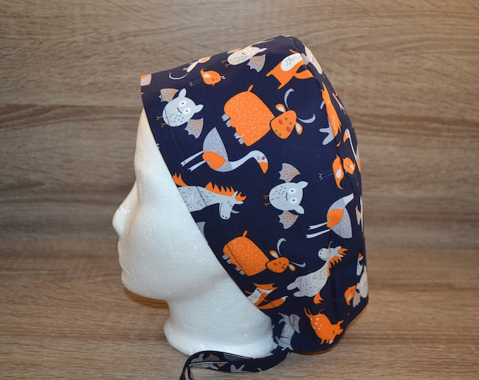 Surgical cap farm animals cow duck, scrub cap, bandana, cosmetic cap, chef's hat, peeling cap, surgical caps, blue with animals, handmade