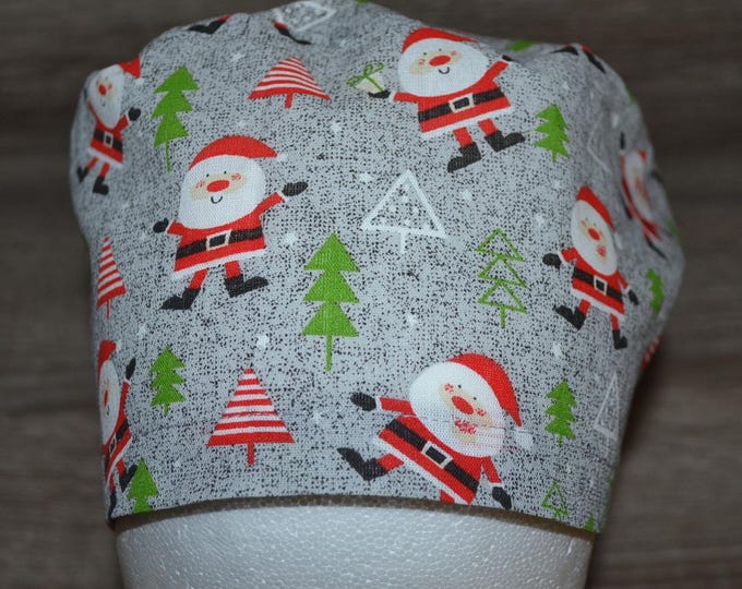 Surgical cap Santa Claus terry cloth band, scrub cap, bandana, cosmetic cap, peeling cap, grey with Santa Claus, chef's hat, Christmas surgical caps