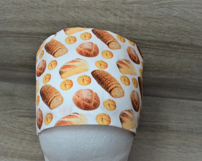 Surgical cap bread, scrub cap, bandana, cosmetic cap, chef's cap, peeling cap, white with bread rolls, handmade