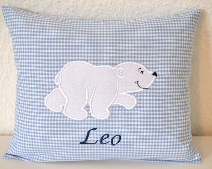 Polar bear pillow, polar bear pillow with name, bear pillow, birth pillow polar bear, name pillow polar bear, baptism pillow polar bear, handmade