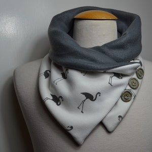 Button loop flamingo, button loops, loops, scarf, cotton jersey and gray fleece, flamingo loop, wrap scarf, wrap loop, handmade