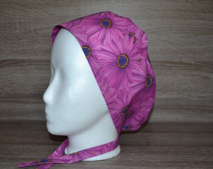 Surgical cap flower, scrub cap, bandana, cosmetic cap, chef's hat, peeling cap, surgical caps, purple with flowers, handmade
