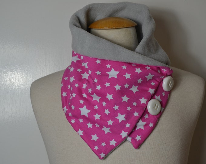 Button loop stars, button loops, loops, scarf, cotton jersey pink and gray fleece, wrap scarf, wrap loop, handmade