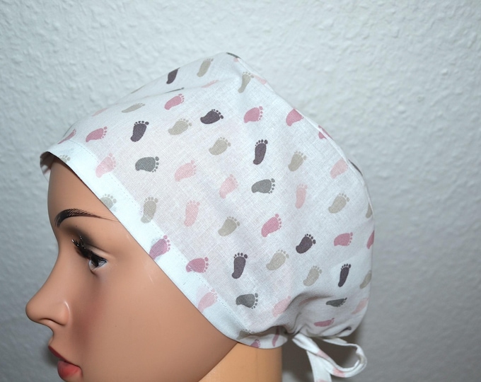Surgical cap feet, scrub cap, cosmetic cap, bandana, peeling cap, cooking cap, surgical cap white with small feet, handmade