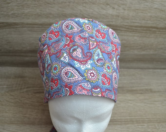 Surgical cap paisley, scrub cap, bandana, cosmetic cap, peeling cap, chef's hat, surgical caps, blue with paisley, handmade