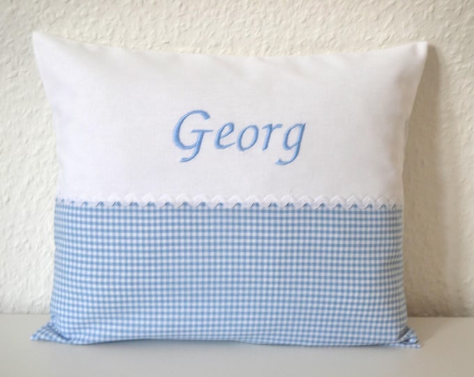 Pillow baptism, name pillow birth, baptism pillow Vichy, birth pillow Vichy, name pillow, children's pillow checked, birth pillow,