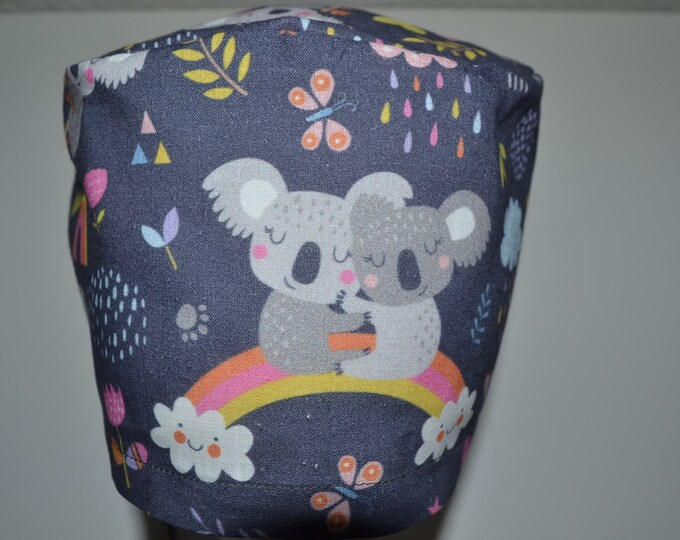 Surgical cap koala with terry cloth band, scrub cap, bandana, cosmetic cap, chef's cap, cap with sweatband, purple with koala Australia, handmade