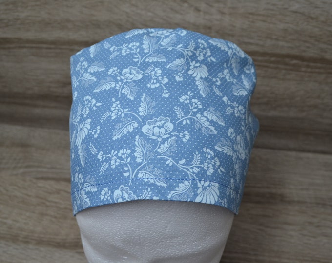 Surgical cap flowers, scrub cap, bandana, cosmetic cap, chef's cap, peeling cap, surgical caps floral, blue traditional fabric, handmade