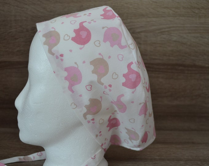 Surgical cap elephant, scrub cap, bandana, cosmetic cap, peeling cap, chef's hat, surgical caps, white with elephants, handmade