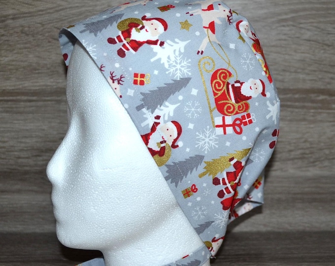 Santa Claus surgical cap with terry cloth band, scrub cap, bandana, cosmetic cap, peeling cap, grey with Santa Claus, chef's hat, Santa Claus surgical cap