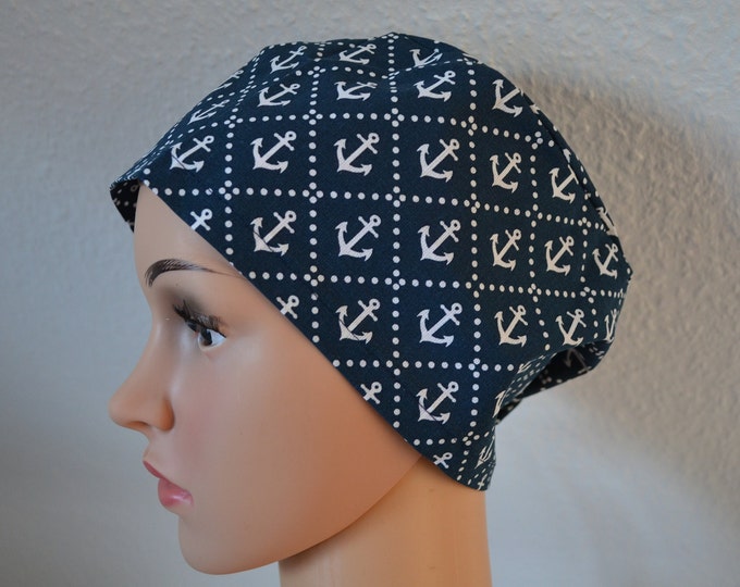 Surgical cap anchor terry cloth band, scrub cap, cosmetic cap, chef's cap, bandana, peeling cap, surgical caps, blue with anchors maritime, handmade