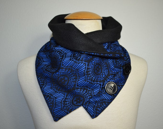 Button loop lace, button loops, loops, scarf, lace fabric royal blue and blue fleece, lace loop, wrap scarf, wrap loop, handmade