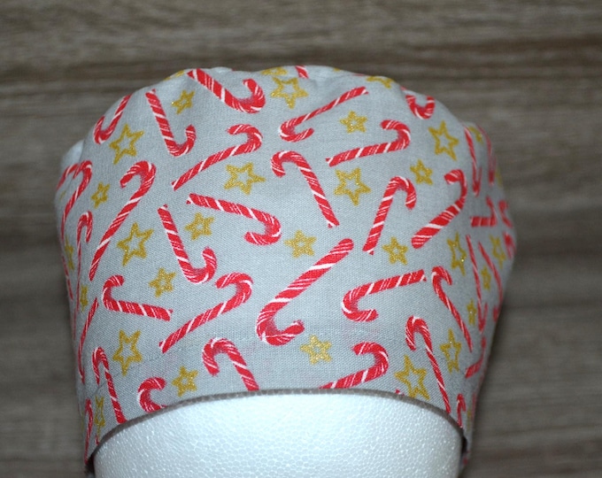 Surgical cap candy cane with terry cloth band, scrub cap, bandana, cosmetic cap, peeling cap, chef's hat, Christmas surgical caps, Christmas cap