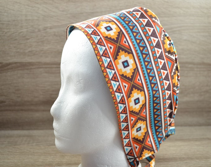 Surgical cap geometric pattern, scrub cap, bandana, peeling cap, cosmetic cap, chef's hat, cap triangles, indian summer, handmade