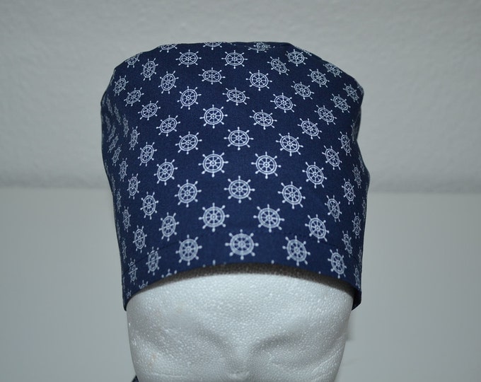 Surgical cap steering wheel, scrub cap, bandana, cosmetic cap, chef's hat, peeling cap, surgical caps, blue with steering wheel maritime, handmade